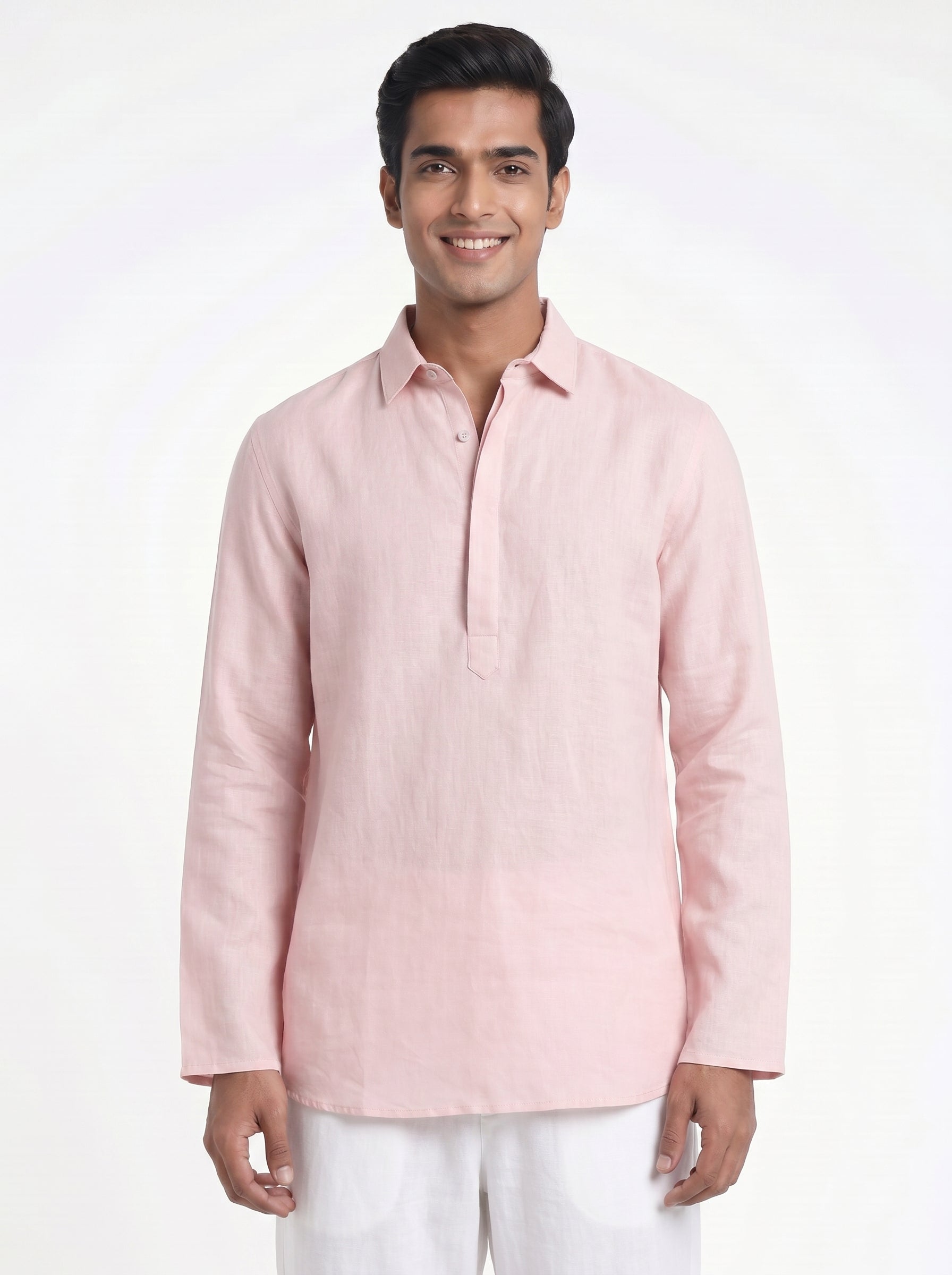 Aespen Rose Mist Pink Kurta Pant: Stylish Linen Short Kurta for Men