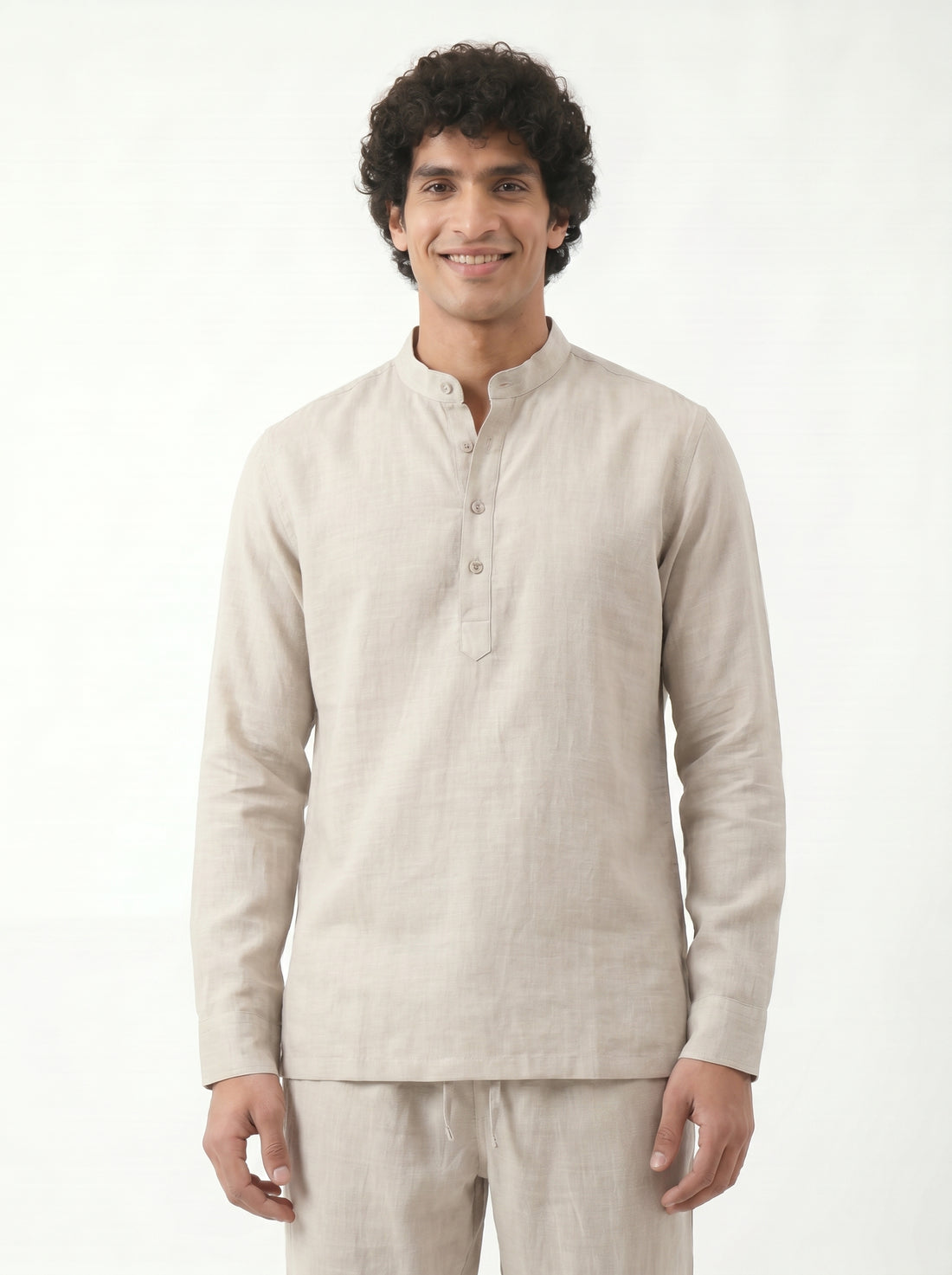 Aespen Grey Linen Kurta Pant for Men - Stylish Short Design