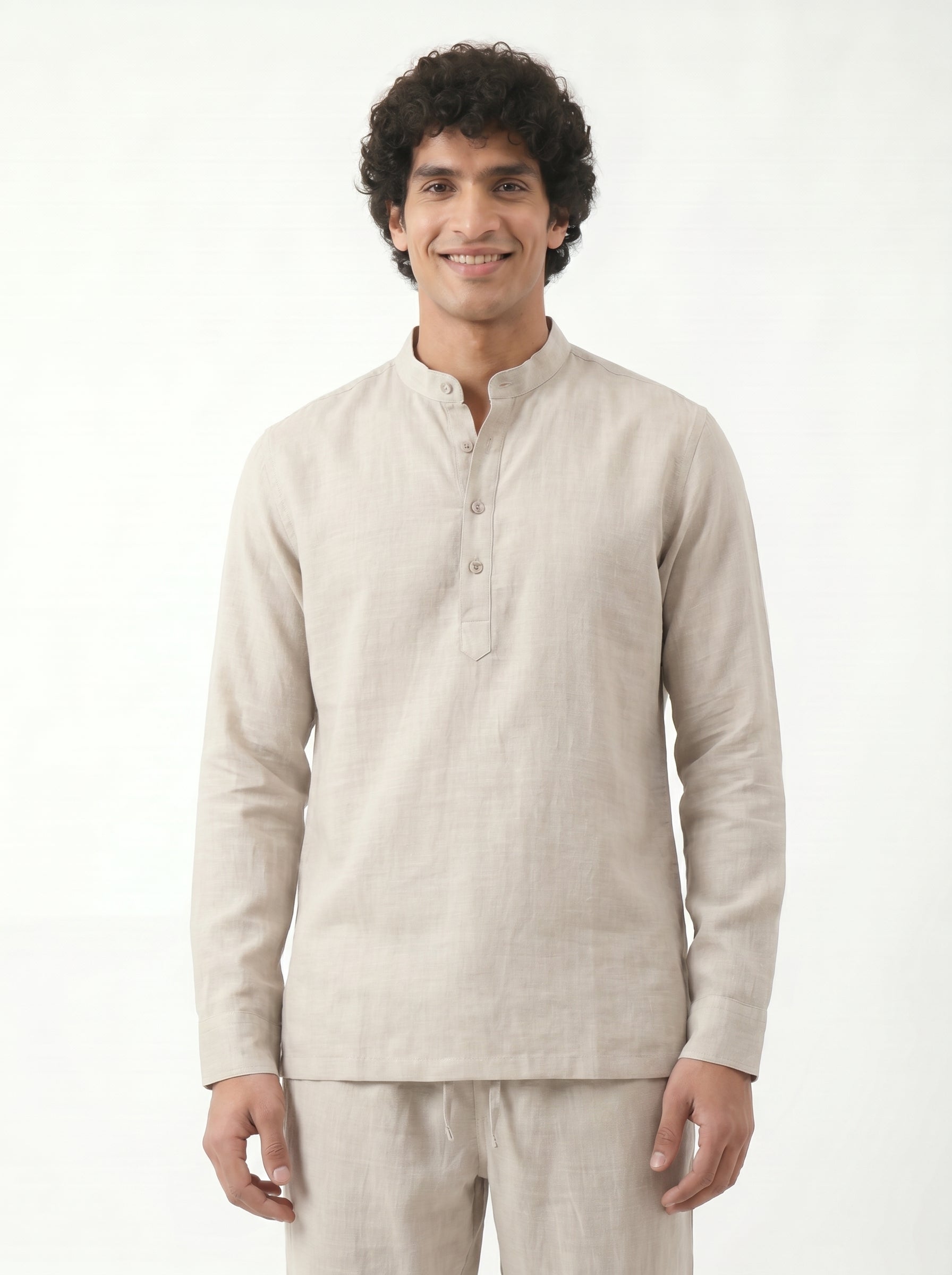 Aespen Grey Linen Kurta Pant for Men - Stylish Short Design