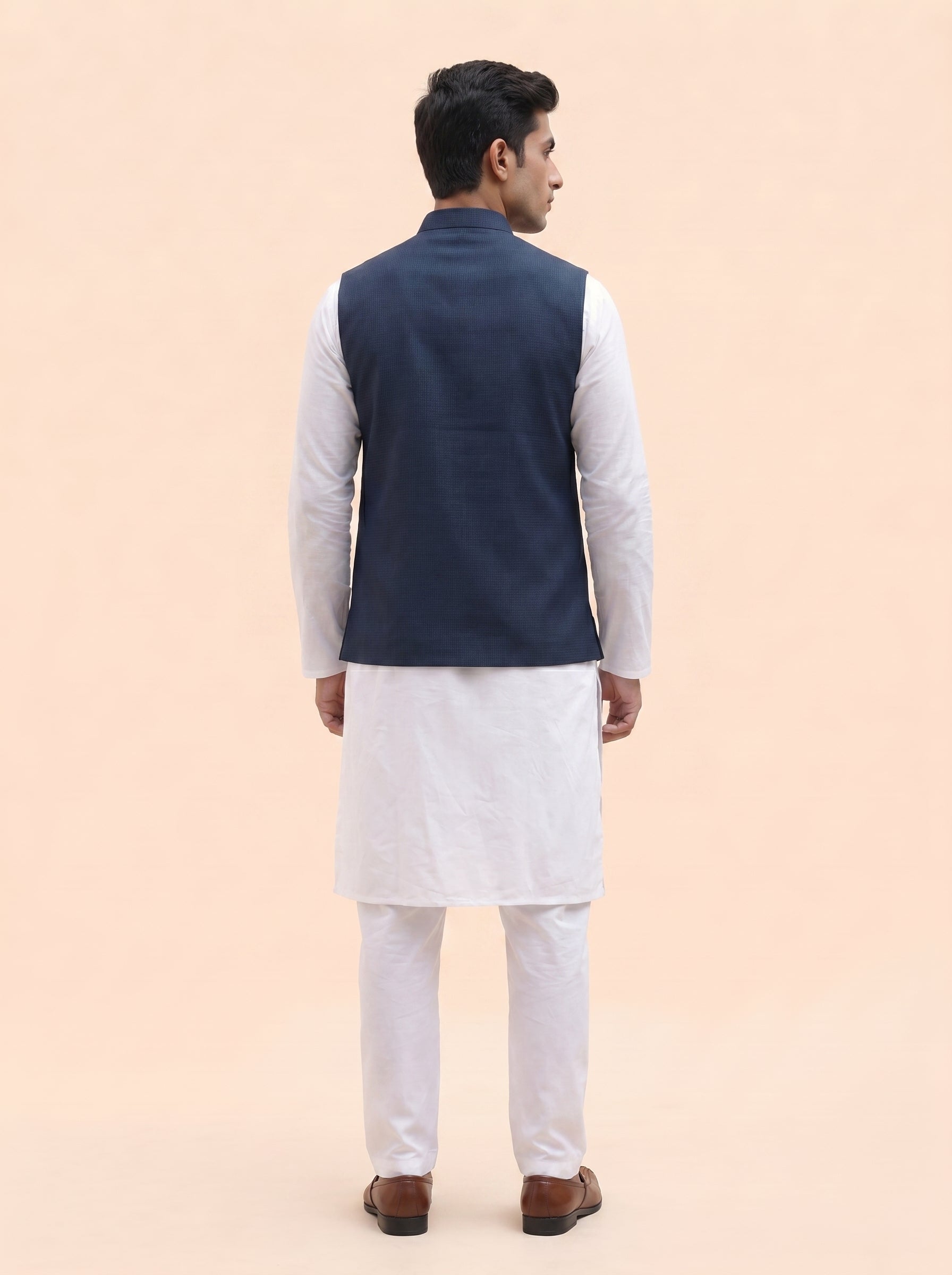 Aespen Premium Indigo Dobby Nehru Jacket For Men - Aespenfashion.com