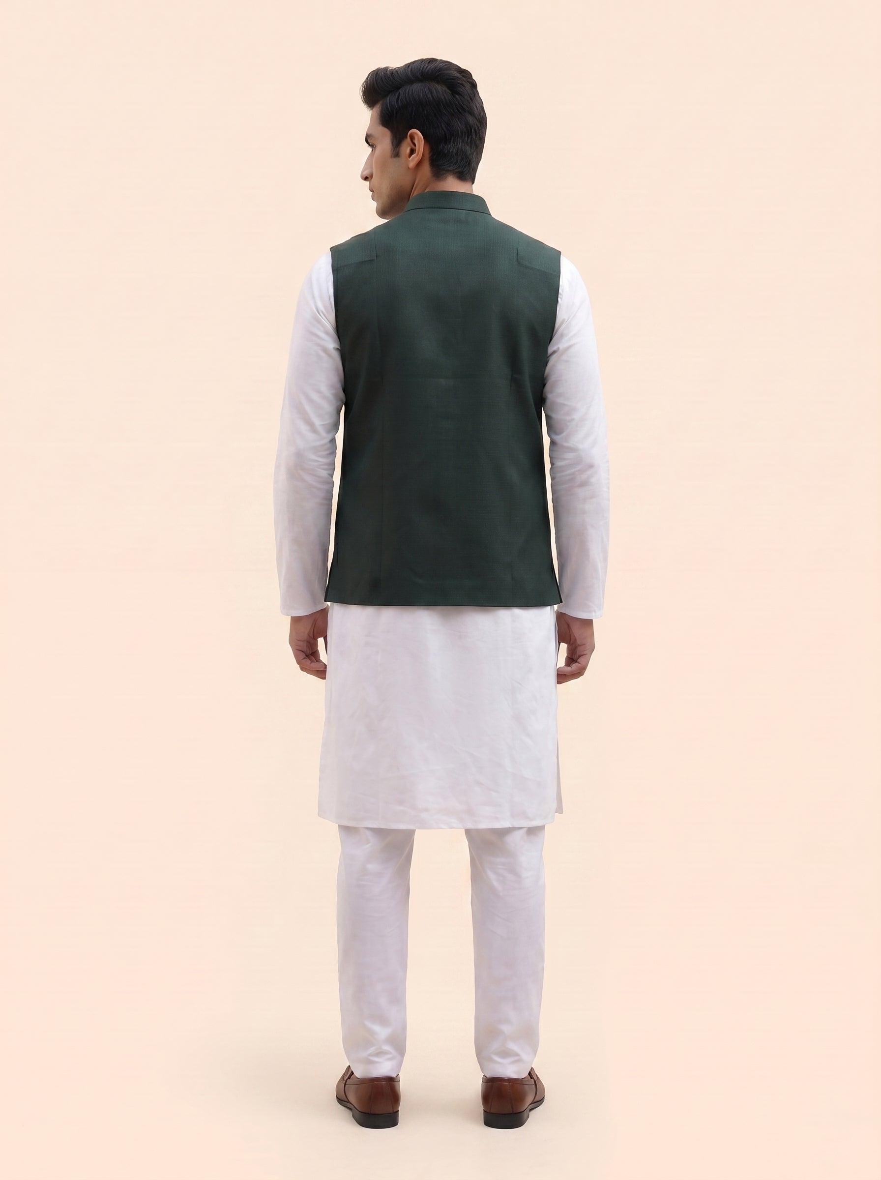 Aespen Elegant Emerald Green Lurex Cotton Nehru Jacket For Men - Aespenfashion.com