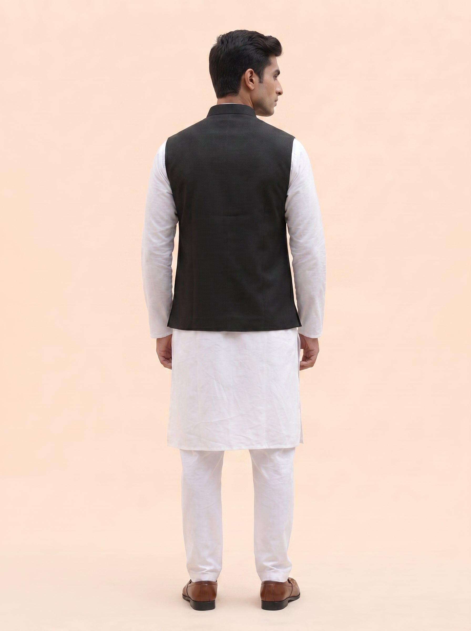 Aespen Classic Textured Slate Grey Lurex Cotton Nehru Jacket for Men - Aespenfashion.com