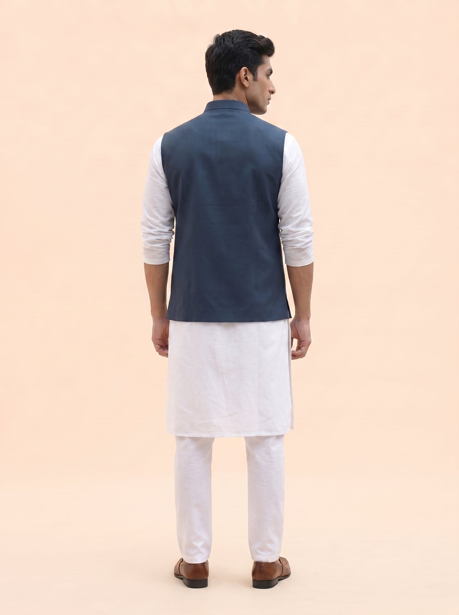 Aespen Slate Blue Classic Lurex Cotton Nehru Jacket for Men - Aespenfashion.com