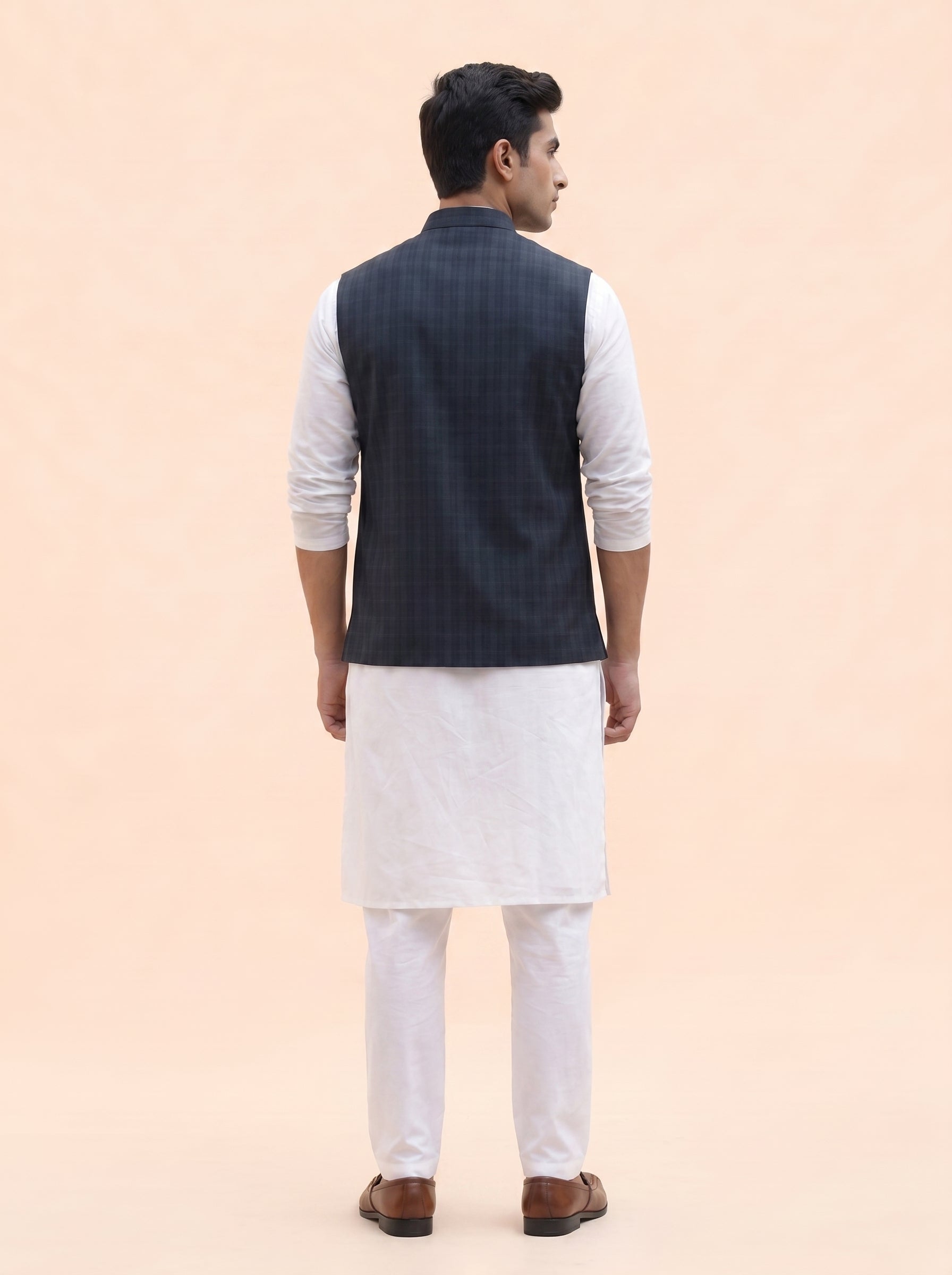 Aespen Classic Navy Blue Polysilk Nehru Jacket For Men - Aespenfashion.com