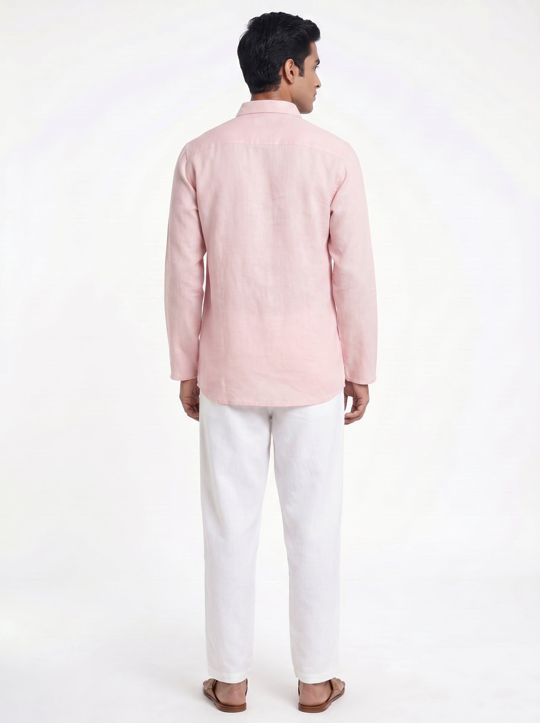 Aespen Rose Mist Pink Kurta Pant: Stylish Linen Short Kurta for Men