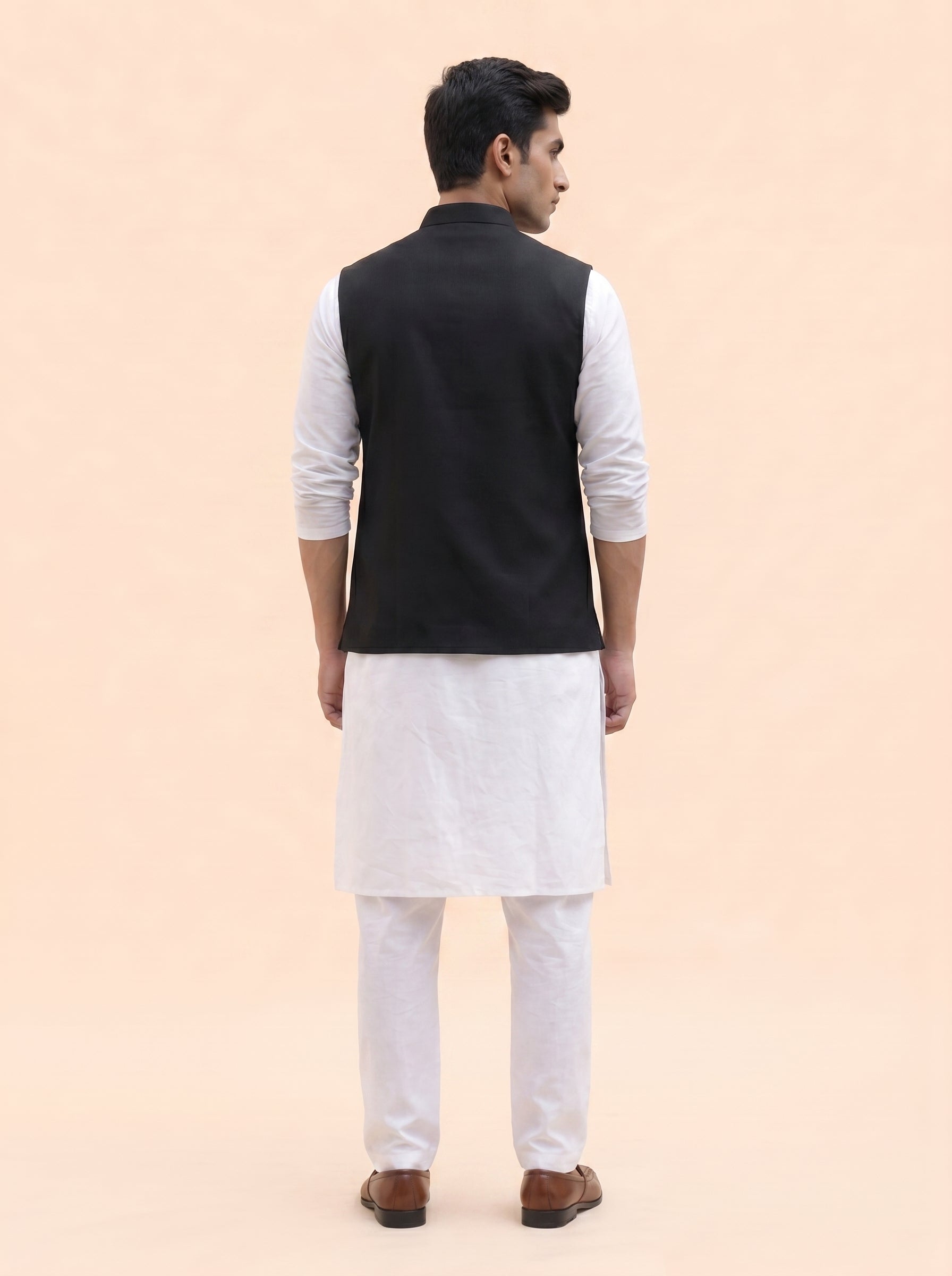 Aespen Midnight Black Classic Lurex Cotton Nehru Jacket for Men - Aespenfashion.com