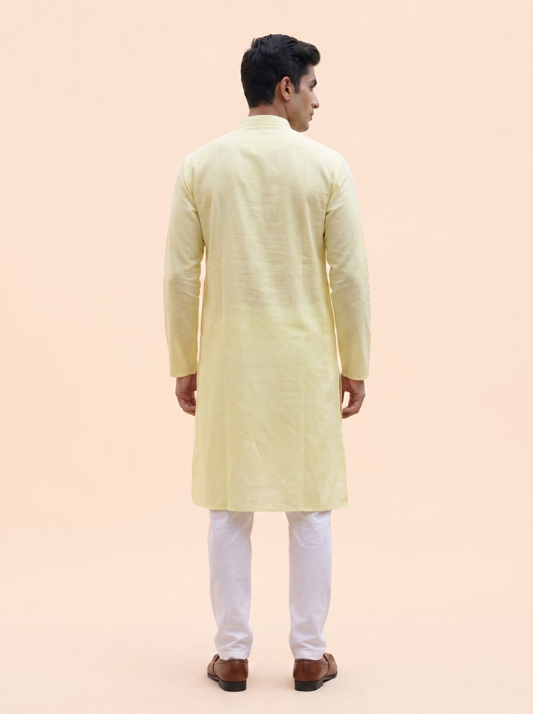 Aespen Pastel Yellow Classic Kurta Pant for Mens - Aespenfashion.com