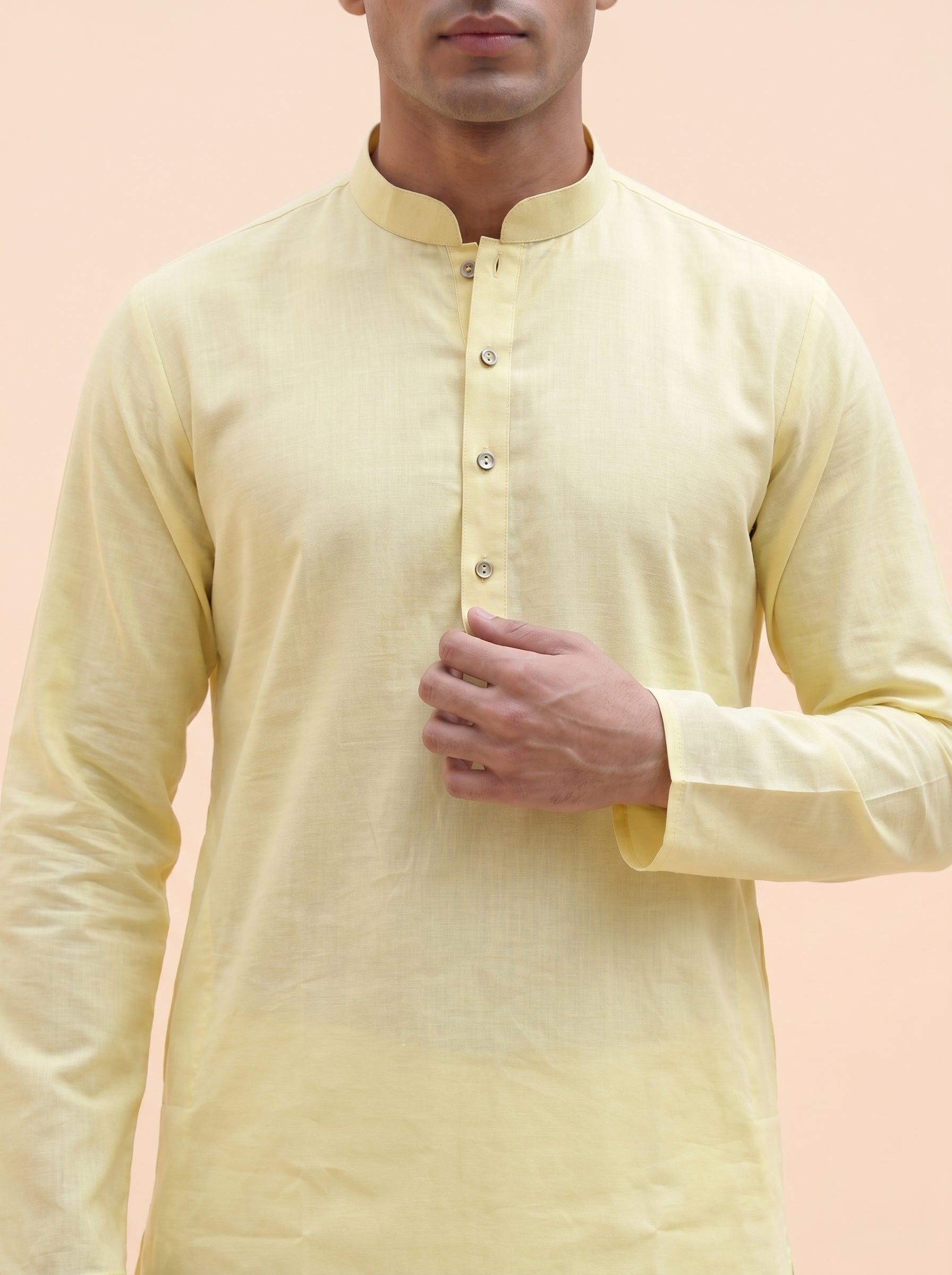 Aespen Pastel Yellow Classic Kurta Pant for Mens - Aespenfashion.com