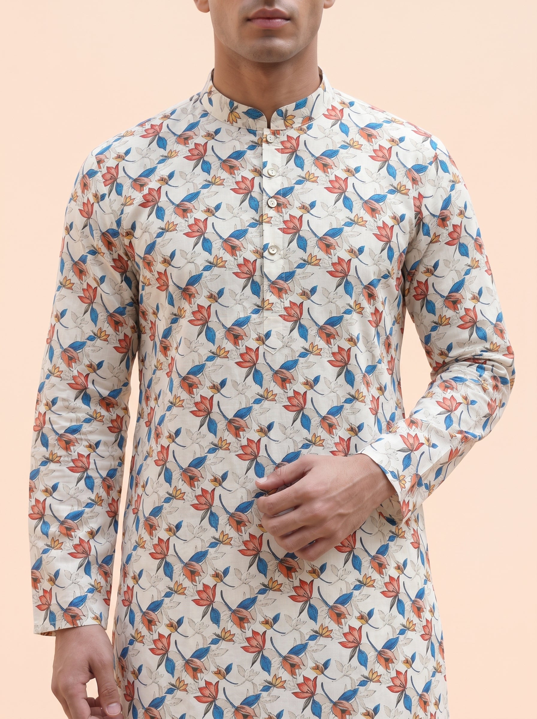 Aespen Floral Ivory Printed Kurta Pant for Mens - Aespenfashion.com