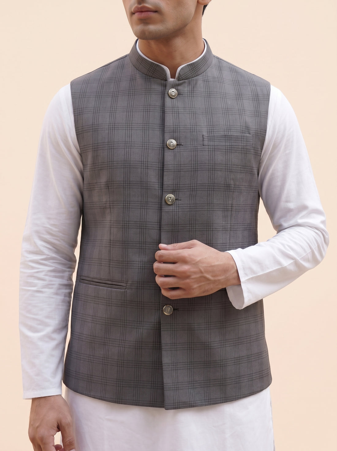 Aespen Rich Grey Cotton Silk Nehru Jacket For Men - Aespenfashion.com