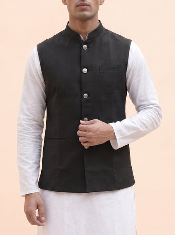 Aespen Classic Textured Slate Grey Lurex Cotton Nehru Jacket for Men - Aespenfashion.com
