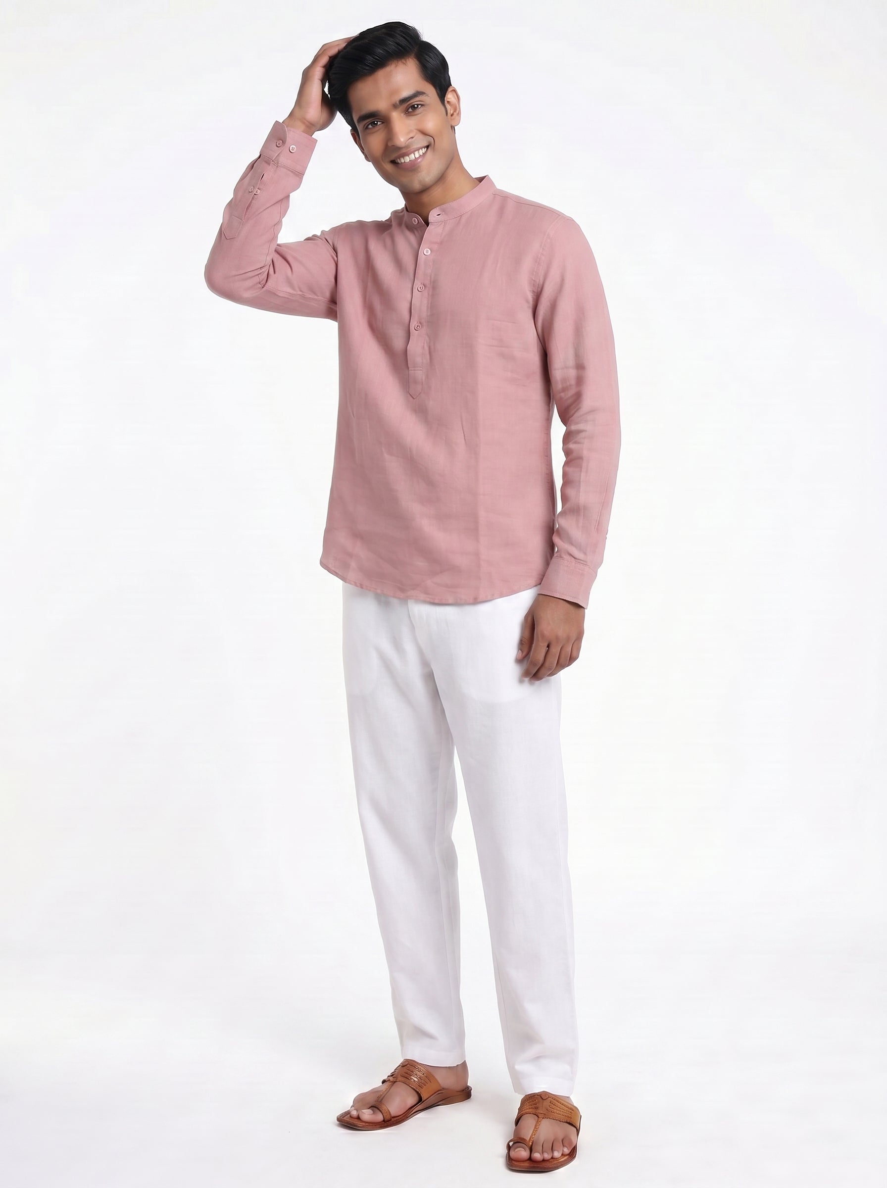 Aespen Pink Linen Kurta for Men - Stylish Short Pant Set