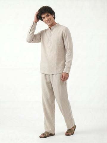 Aespen Grey Linen Kurta Pant for Men - Stylish Short Design