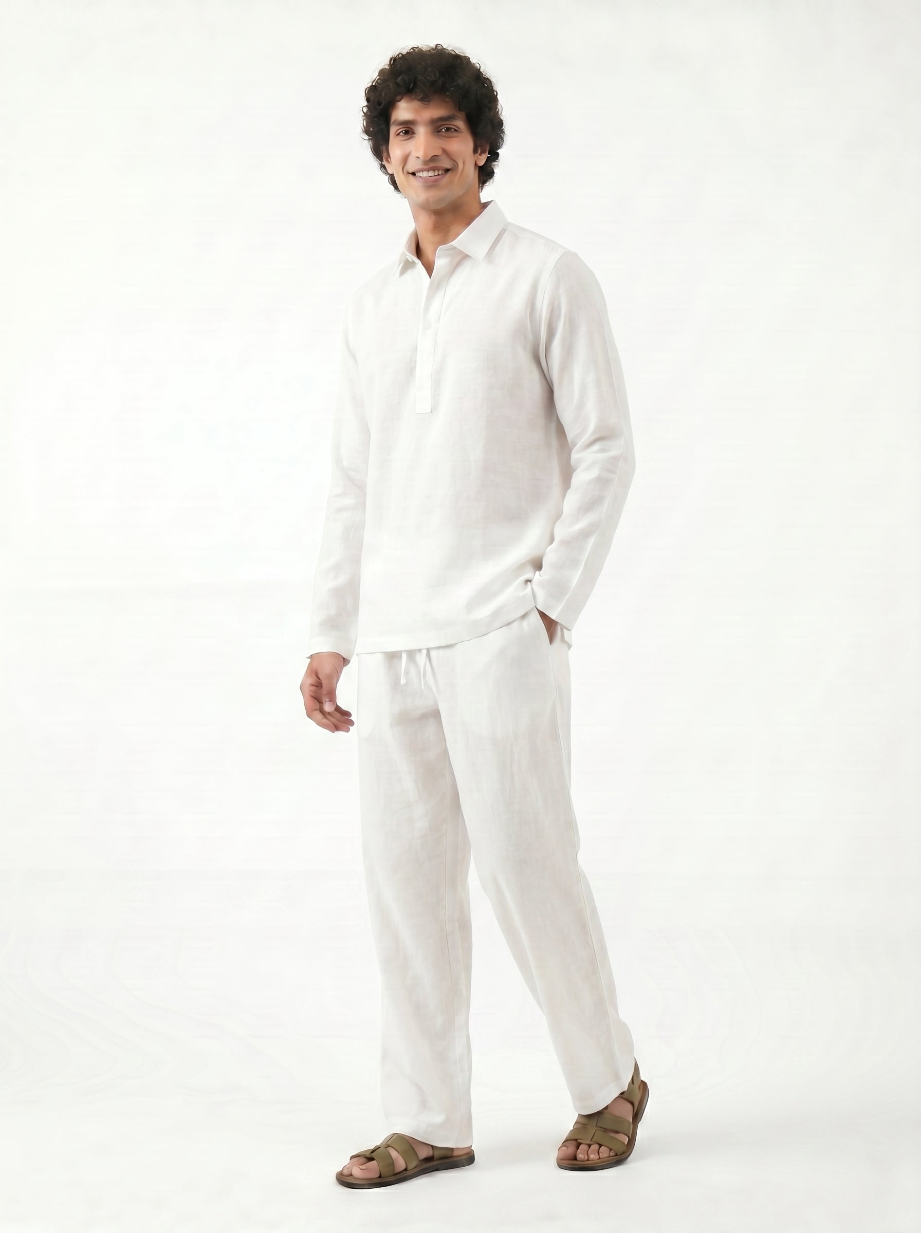 Aespen White Linen Kurta Pant for Men - Stylish and Comfortable Ethnic Wear