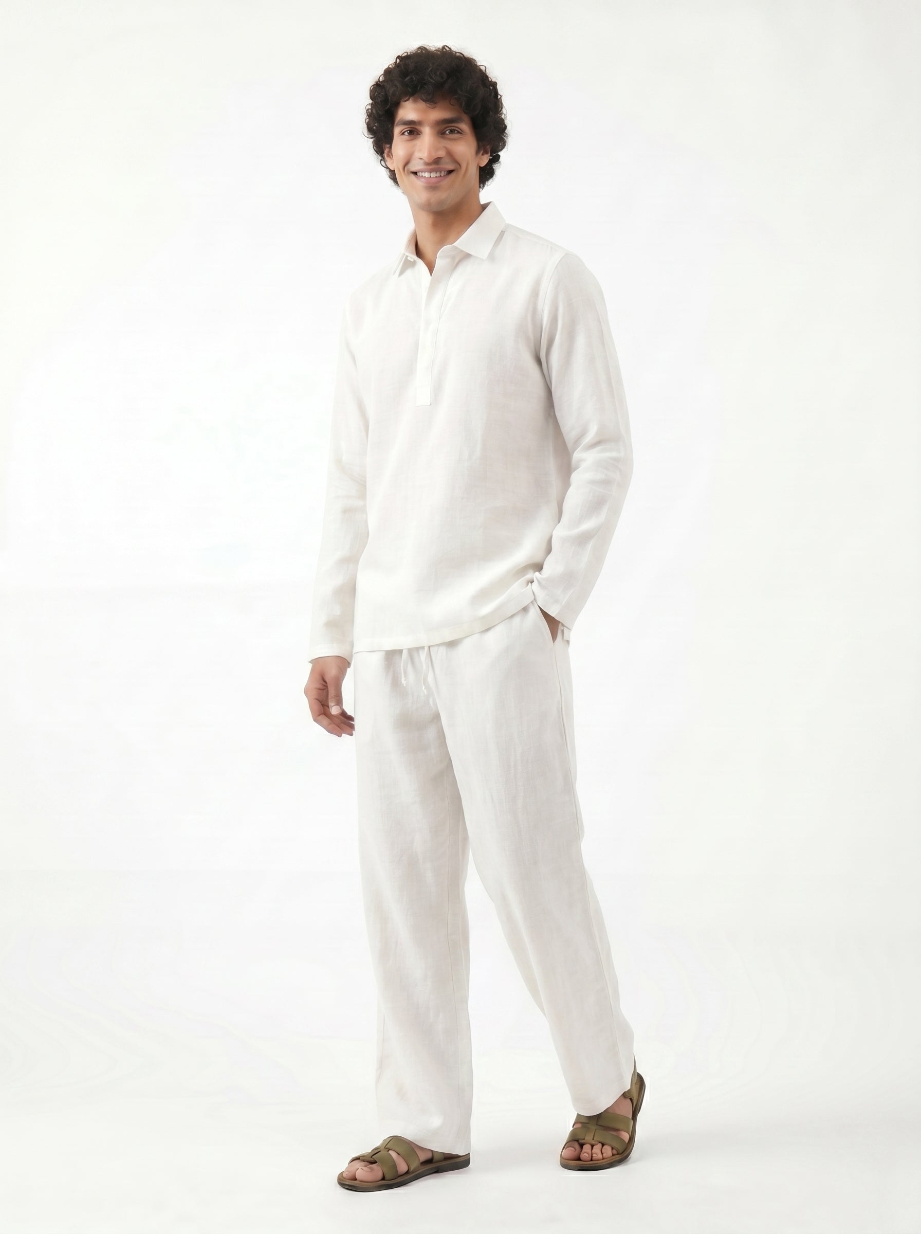 Aespen Off White Linen Kurta Pant for Men - Elegant and Comfortable Short Attire